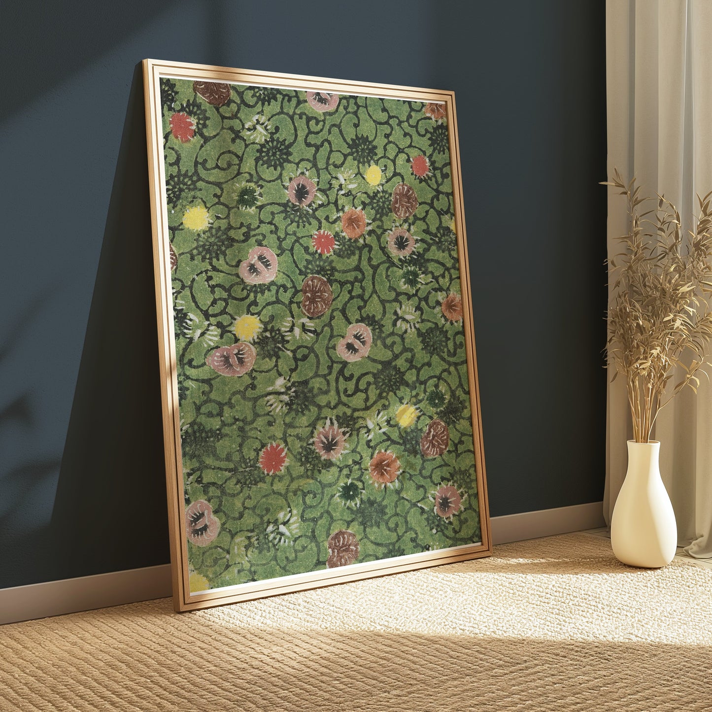 Premium Poster of Distinctive Green and Red Floral Pattern Art Print Posters