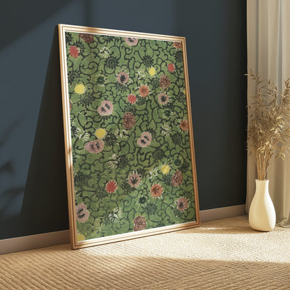 Premium Poster of Distinctive Green and Red Floral Pattern Art Print Posters