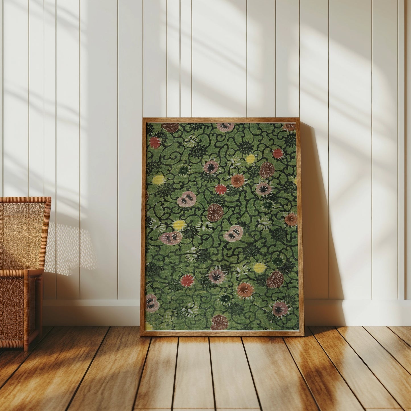 Premium Poster of Distinctive Green and Red Floral Pattern Art Print Posters