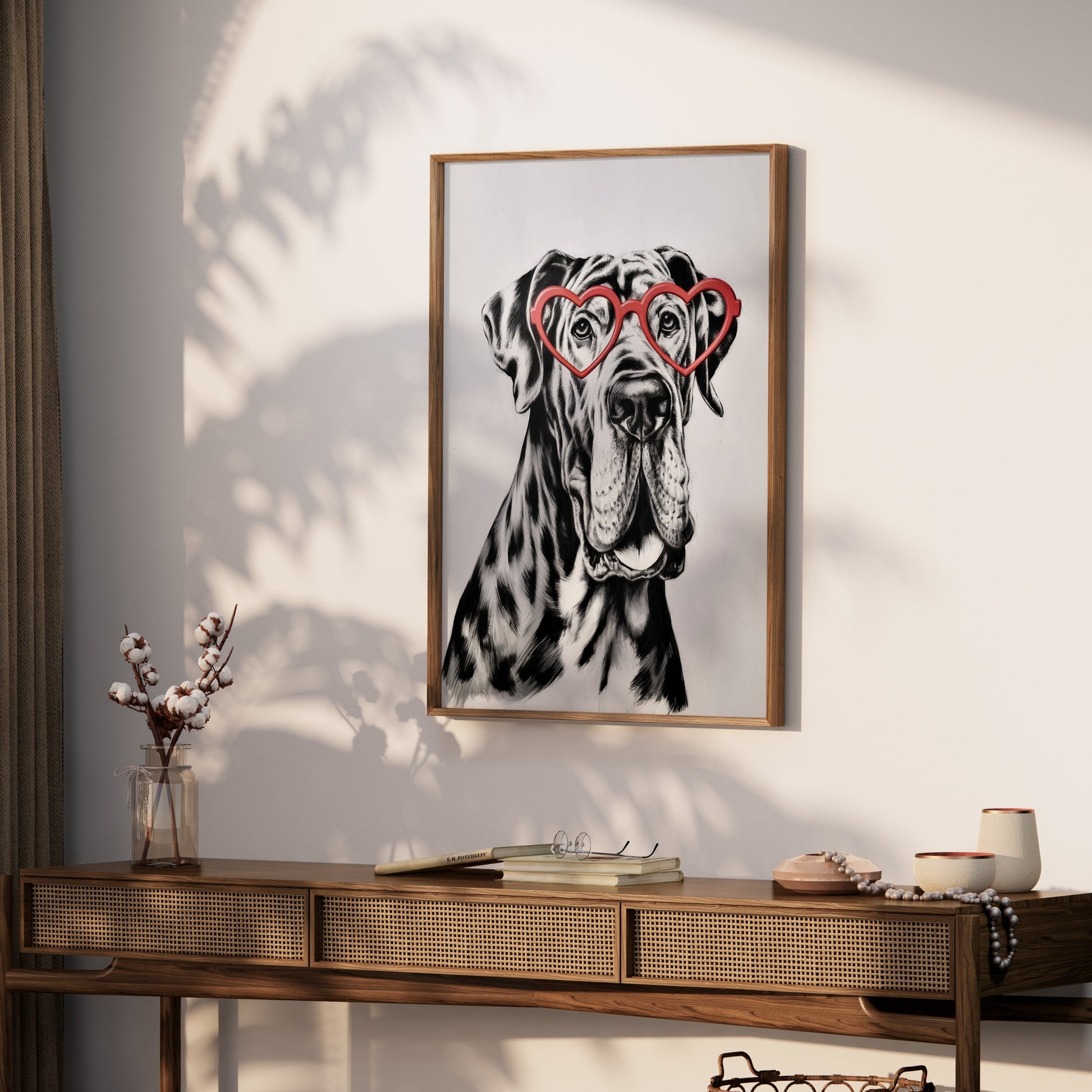 Premium Poster of Dog Portrait With Heart Glasses Funny Wall Posters