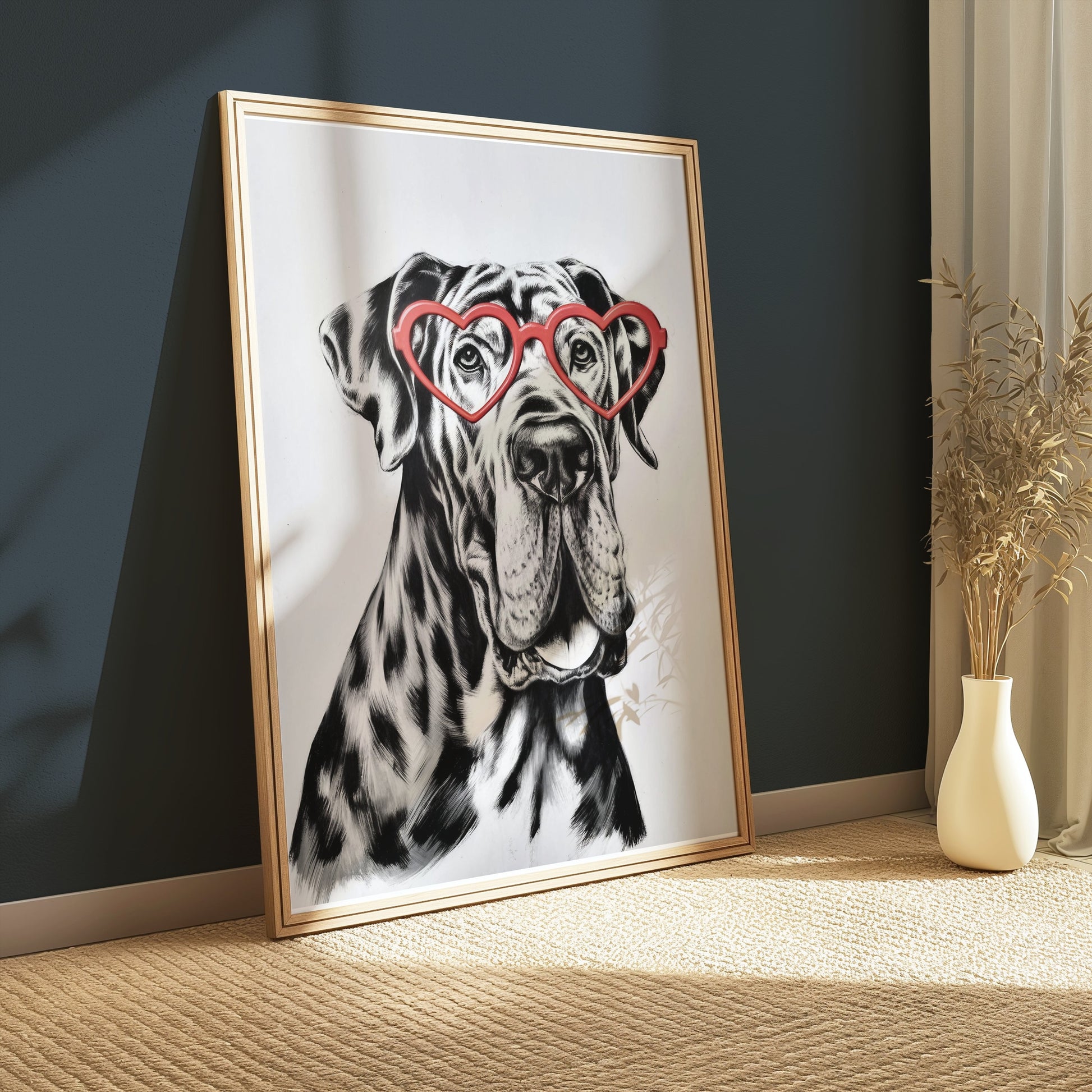 Premium Poster of Dog Portrait With Heart Glasses Funny Wall Posters
