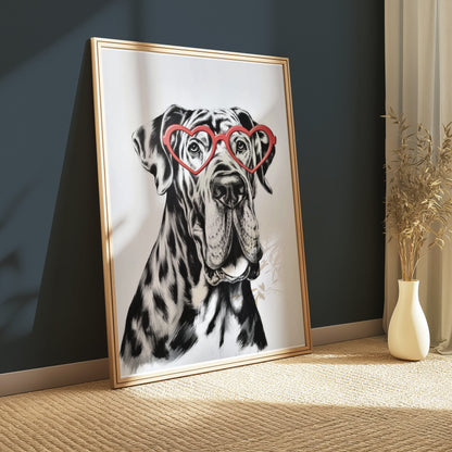 Premium Poster of Dog Portrait With Heart Glasses Funny Wall Posters