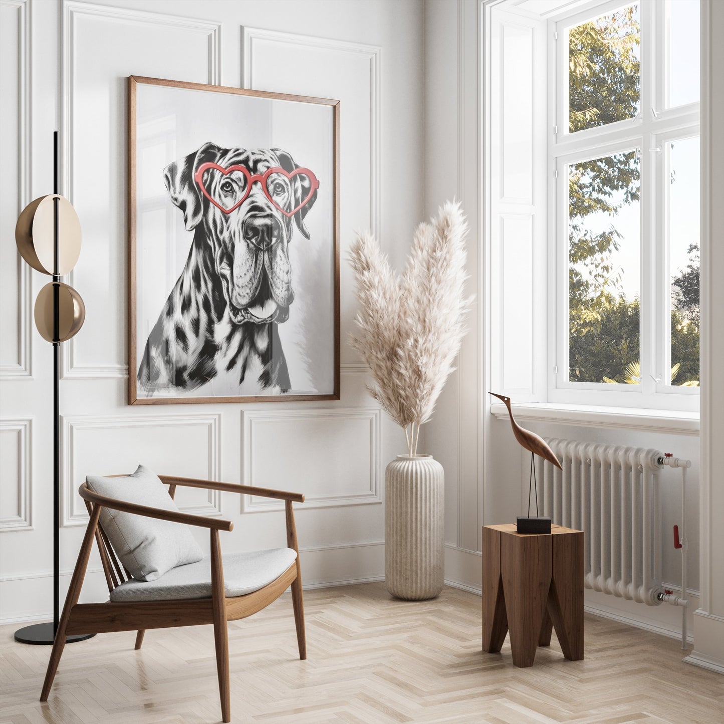 Premium Poster of Dog Portrait With Heart Glasses Funny Wall Posters