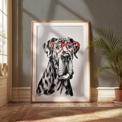 Premium Poster of Dog Portrait With Heart Glasses Funny Wall Posters