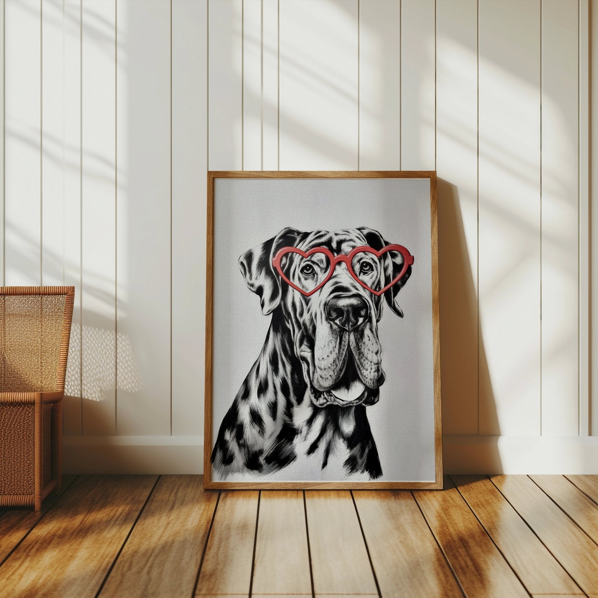 Premium Poster of Dog Portrait With Heart Glasses Funny Wall Posters