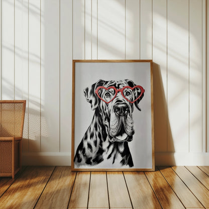 Premium Poster of Dog Portrait With Heart Glasses Funny Wall Posters