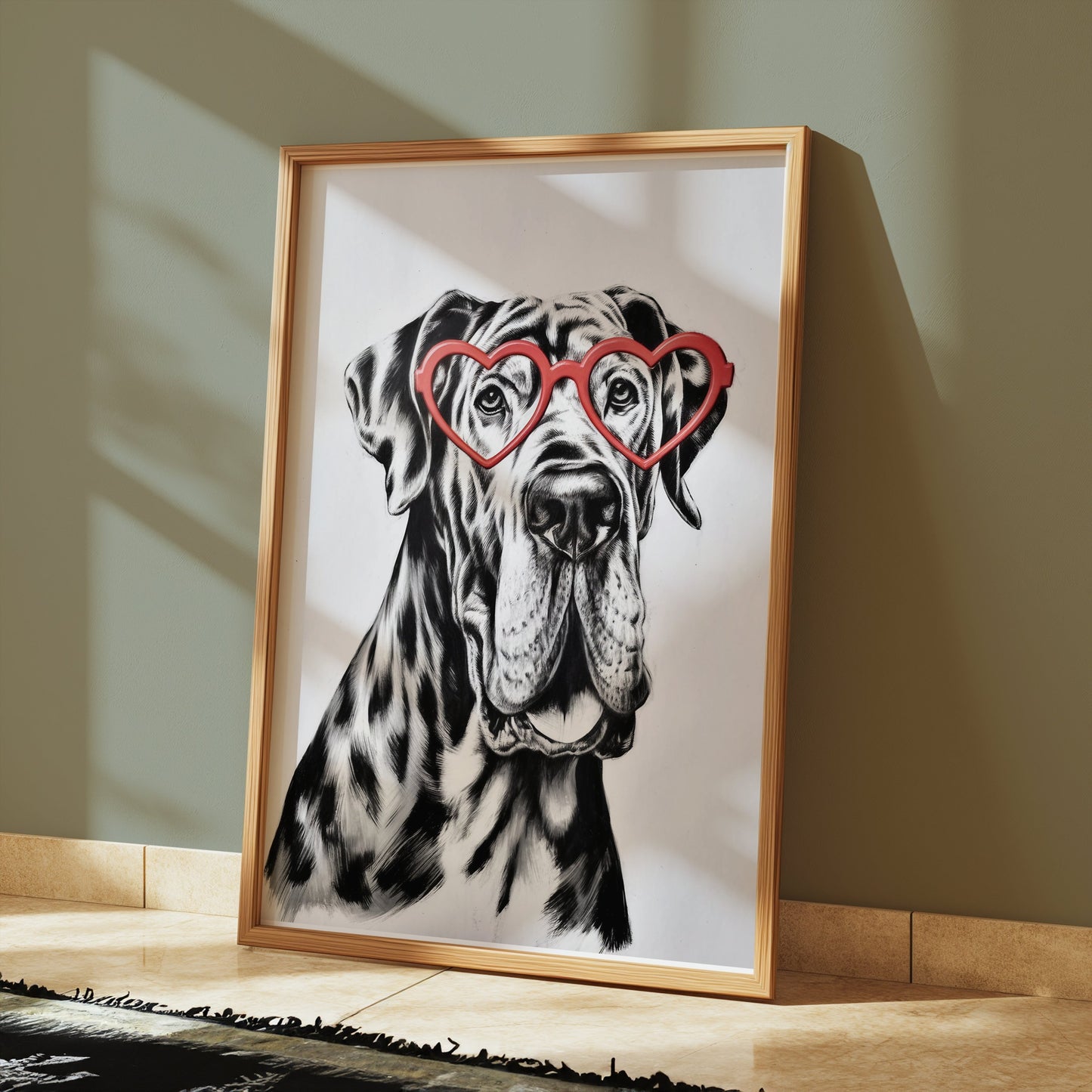 Premium Poster of Dog Portrait With Heart Glasses Funny Wall Posters