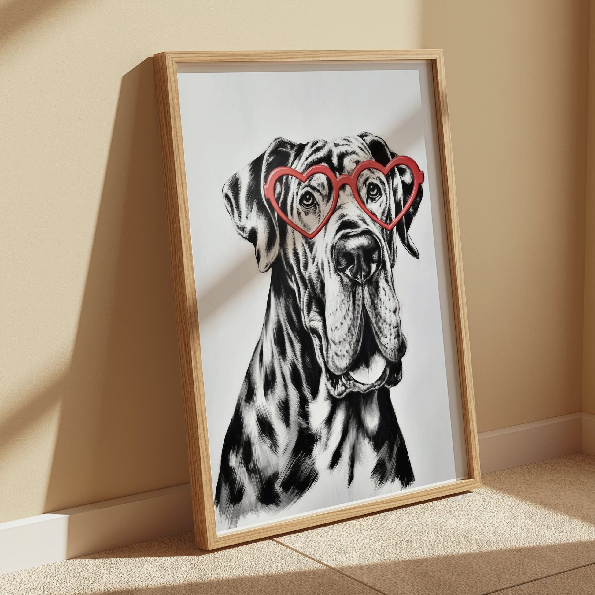 Premium Poster of Dog Portrait With Heart Glasses Funny Wall Posters