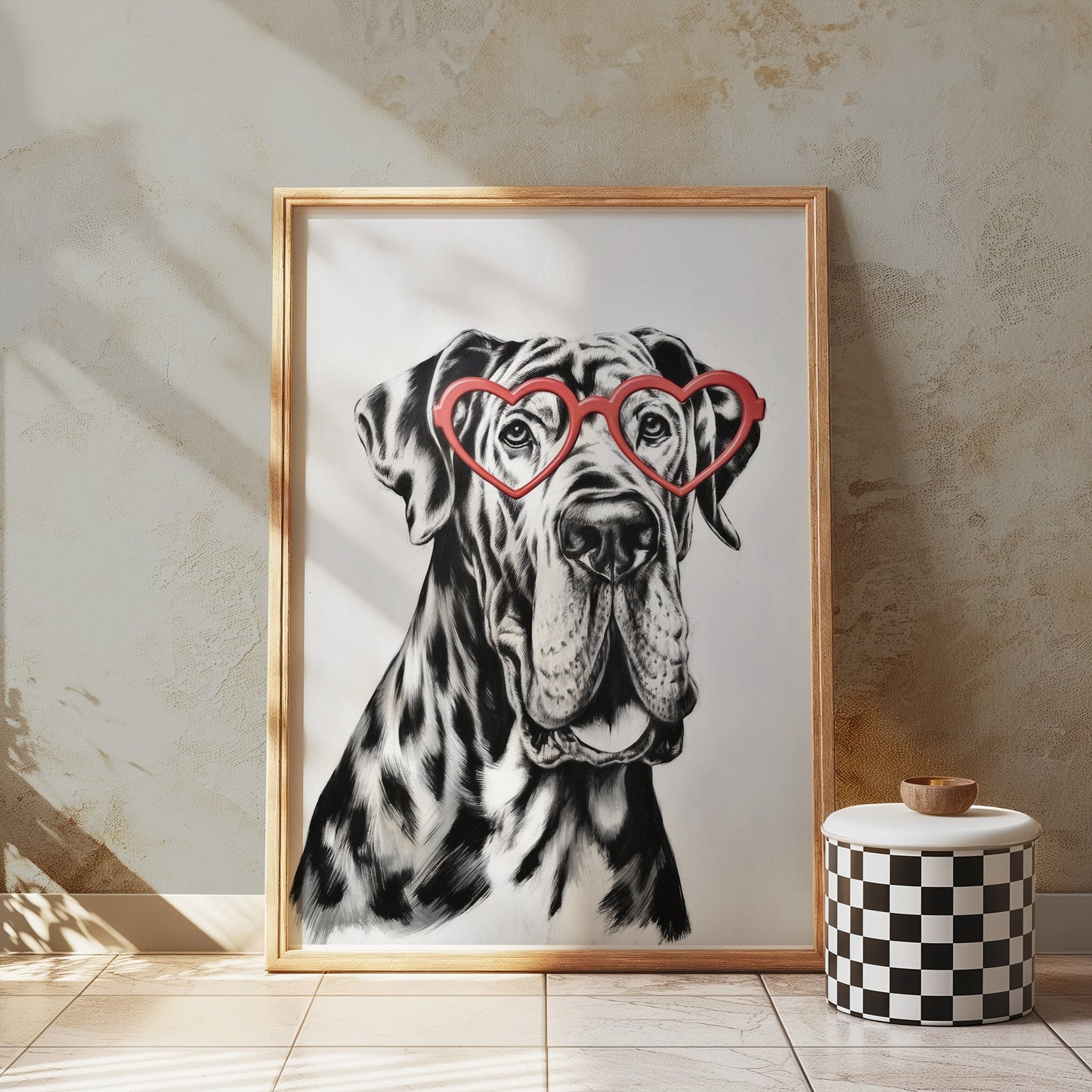 Premium Poster of Dog Portrait With Heart Glasses Funny Wall Posters