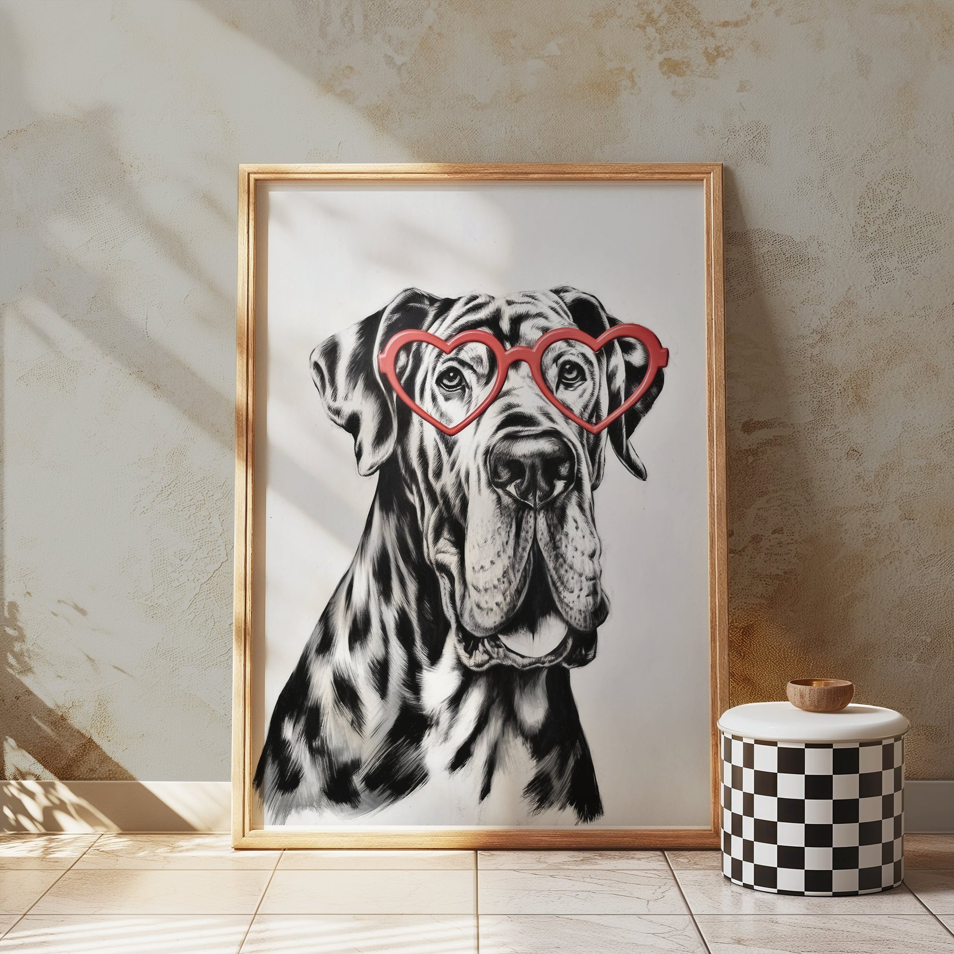 Premium Poster of Dog Portrait With Heart Glasses Funny Wall Posters