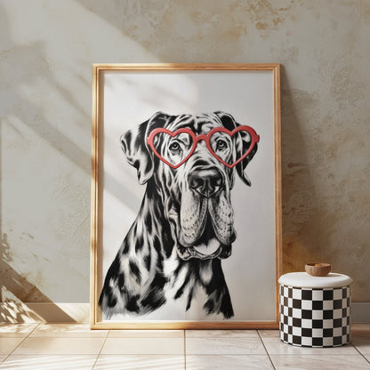 Premium Poster of Dog Portrait With Heart Glasses Funny Wall Posters