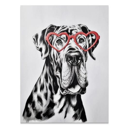 Premium Poster of Dog Portrait With Heart Glasses Funny Wall Posters