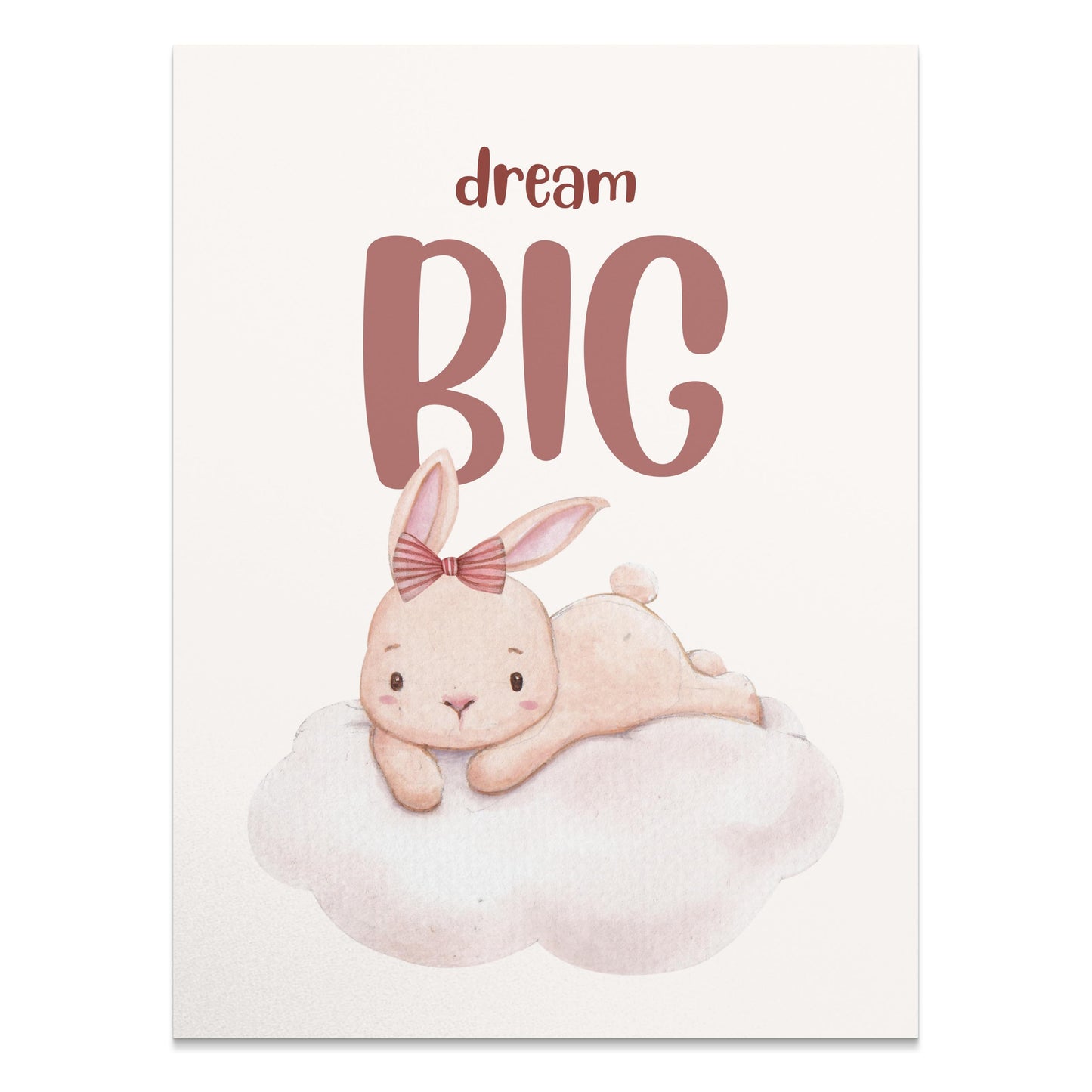 Premium Poster of Dream Big Cute Bunny Lying on Cloud Posters