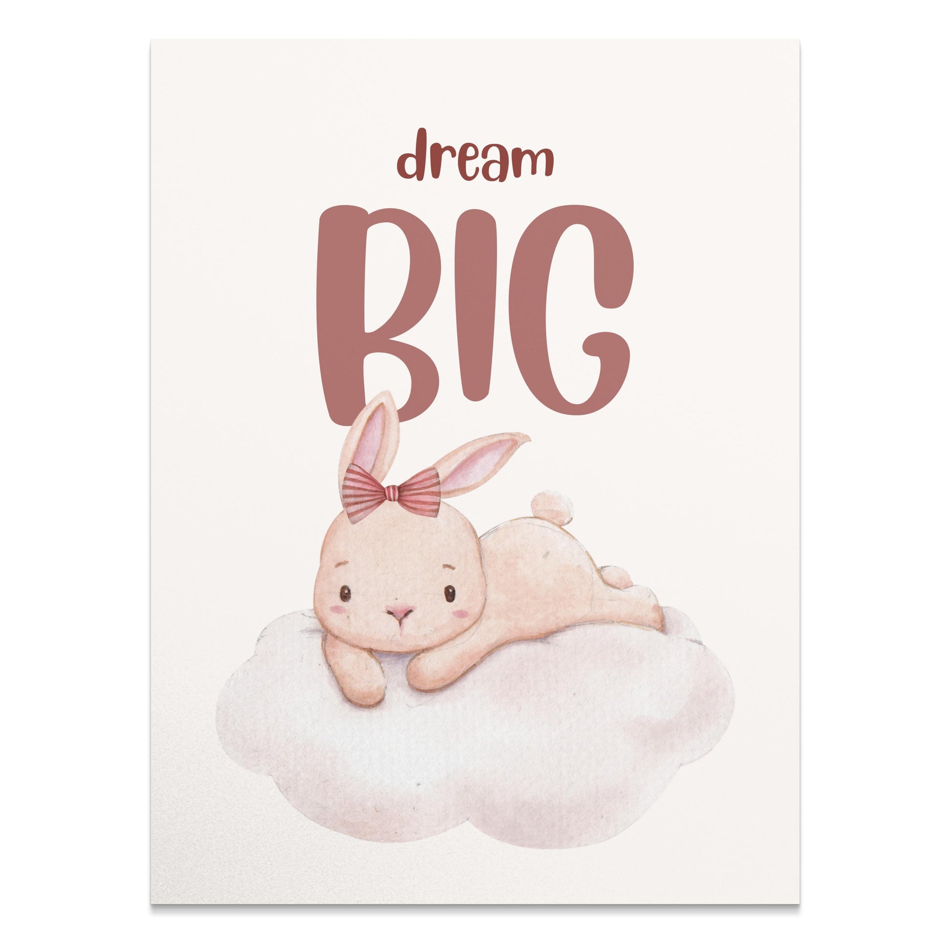 Premium Poster of Dream Big Cute Bunny Lying on Cloud Posters
