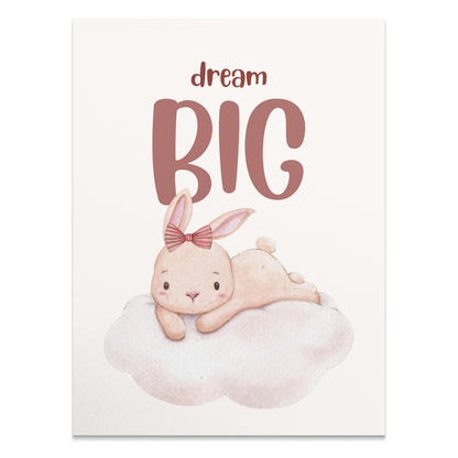 Premium Poster of Dream Big Cute Bunny Lying on Cloud Posters