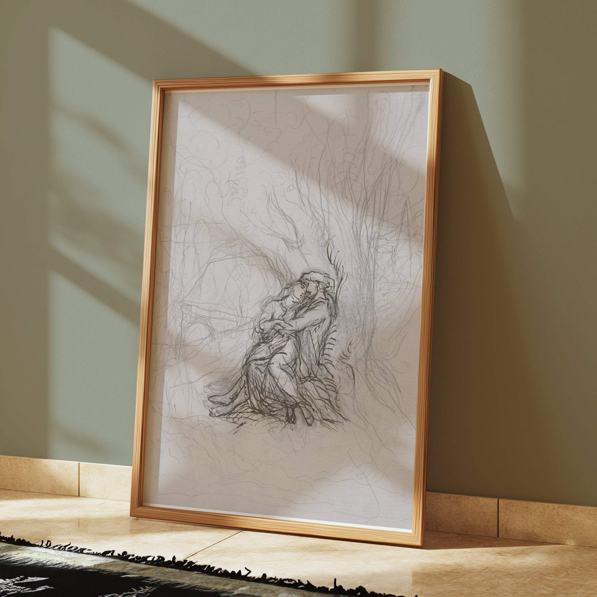Premium Poster of Dreamy Abstract Couple Embrace Art Sketch Drawing Posters