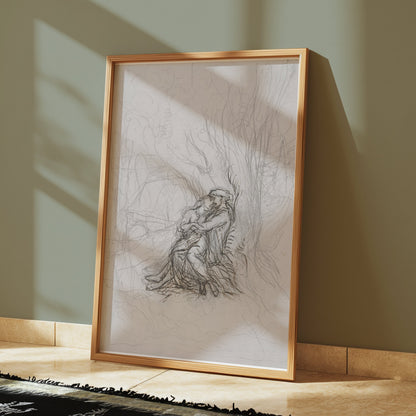 Premium Poster of Dreamy Abstract Couple Embrace Art Sketch Drawing Posters