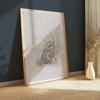Premium Poster of Dreamy Abstract Couple Embrace Art Sketch Drawing Posters