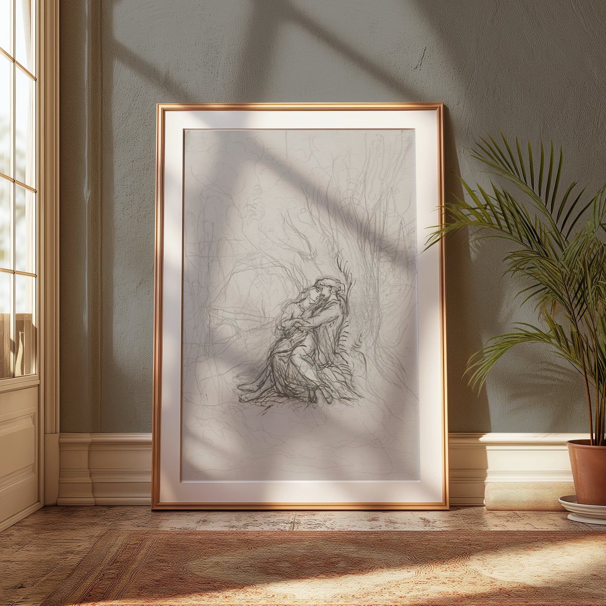 Premium Poster of Dreamy Abstract Couple Embrace Art Sketch Drawing Posters