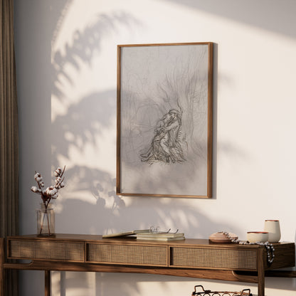 Premium Poster of Dreamy Abstract Couple Embrace Art Sketch Drawing Posters