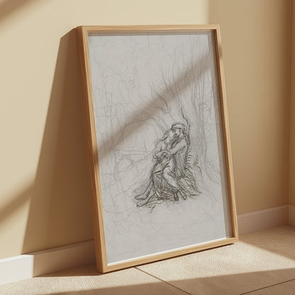 Premium Poster of Dreamy Abstract Couple Embrace Art Sketch Drawing Posters
