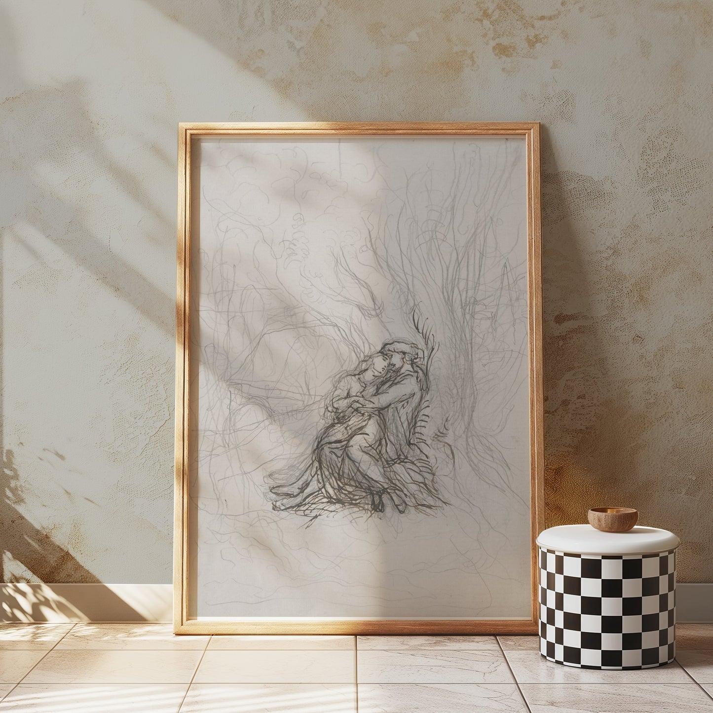 Premium Poster of Dreamy Abstract Couple Embrace Art Sketch Drawing Posters