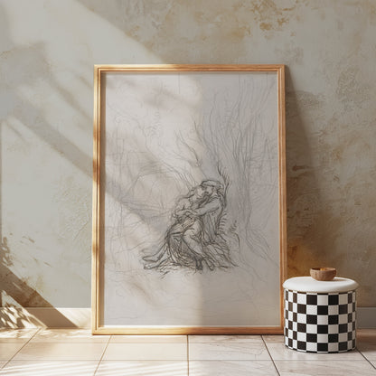 Premium Poster of Dreamy Abstract Couple Embrace Art Sketch Drawing Posters