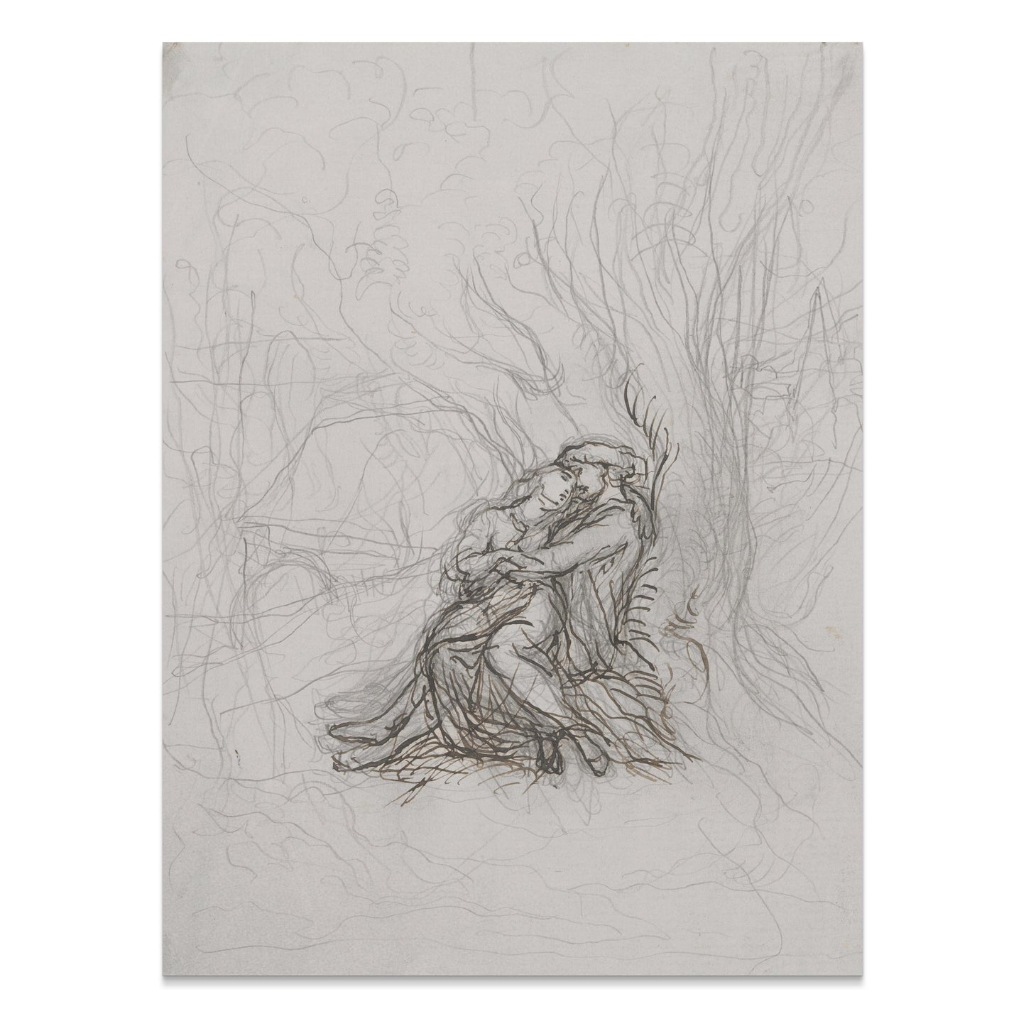 Premium Poster of Dreamy Abstract Couple Embrace Art Sketch Drawing Posters