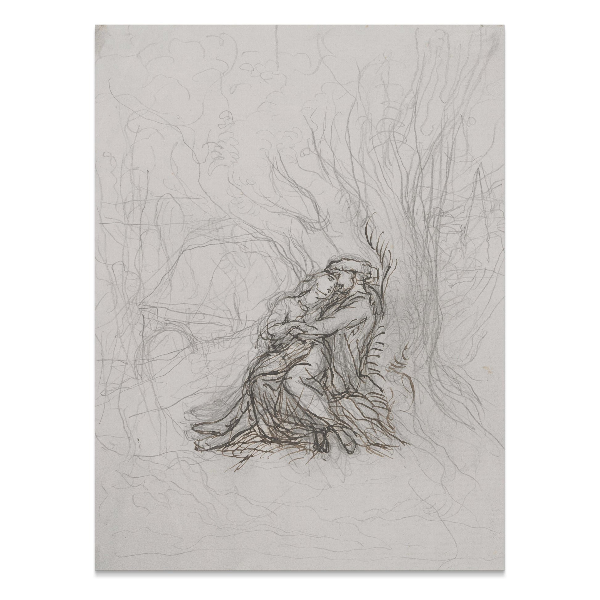 Premium Poster of Dreamy Abstract Couple Embrace Art Sketch Drawing Posters