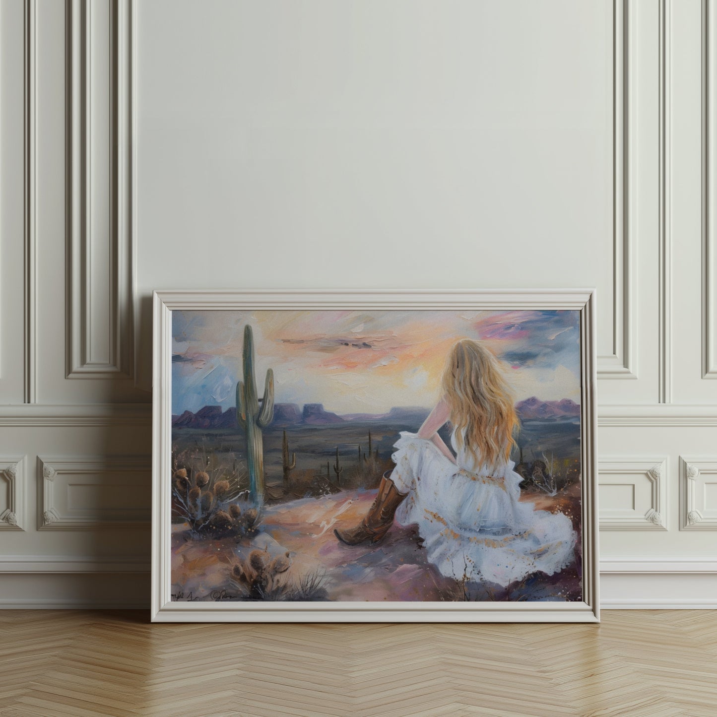 Premium Poster of Dreamy Desert Sunset Woman Art Print Posters