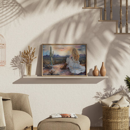 Premium Poster of Dreamy Desert Sunset Woman Art Print Posters
