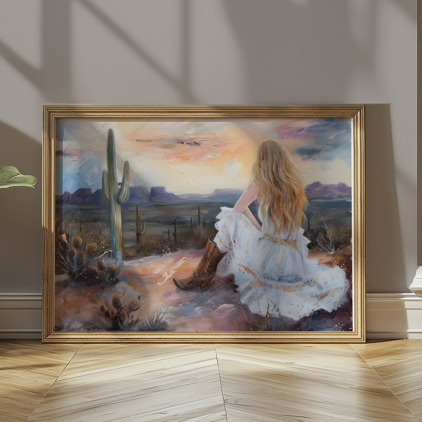 Premium Poster of Dreamy Desert Sunset Woman Art Print Posters