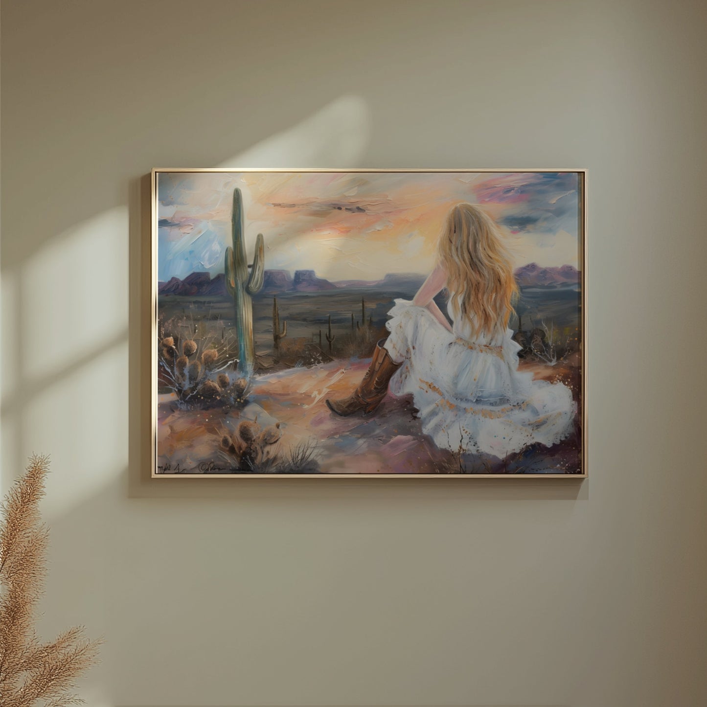 Premium Poster of Dreamy Desert Sunset Woman Art Print Posters