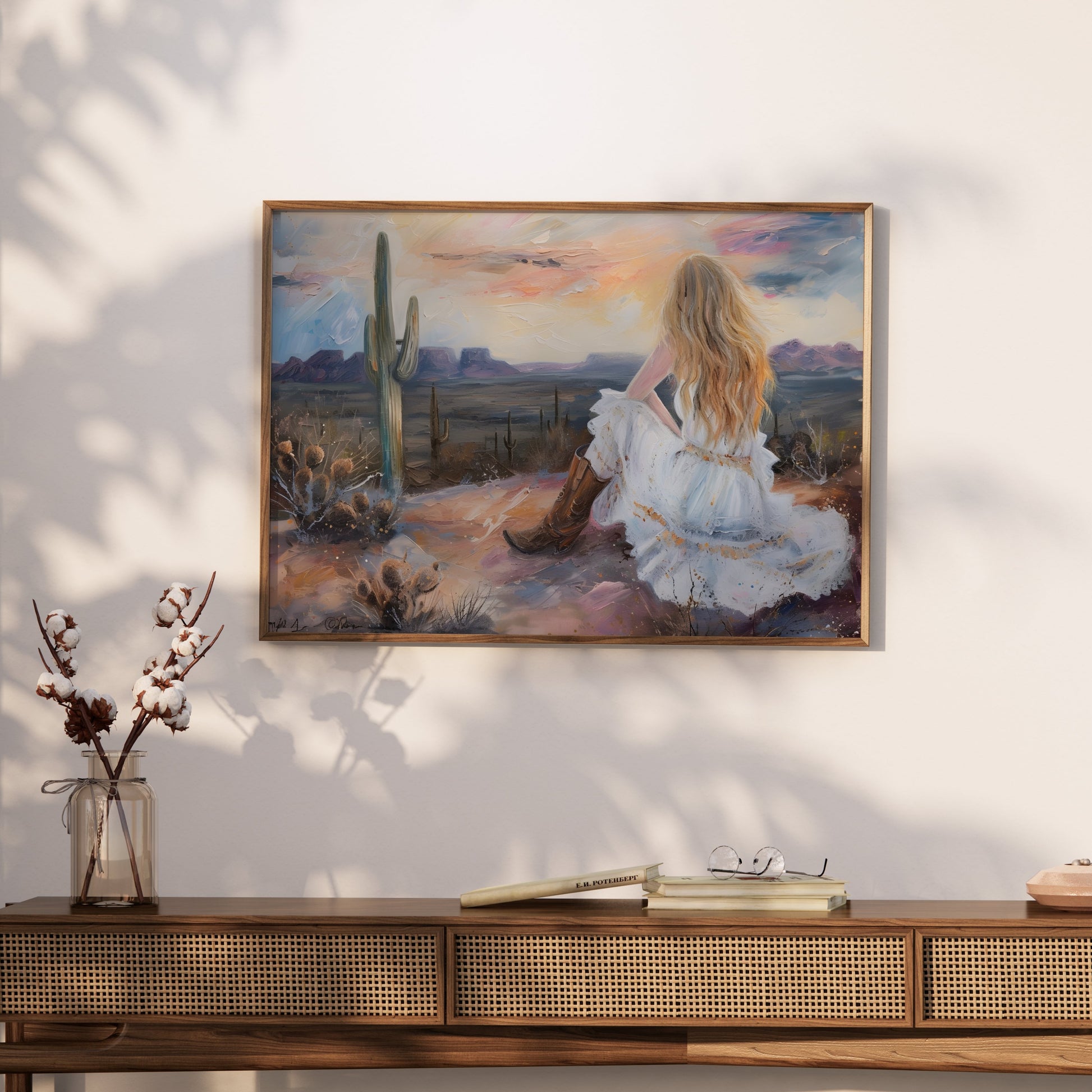 Premium Poster of Dreamy Desert Sunset Woman Art Print Posters