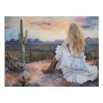 Premium Poster of Dreamy Desert Sunset Woman Art Print Posters