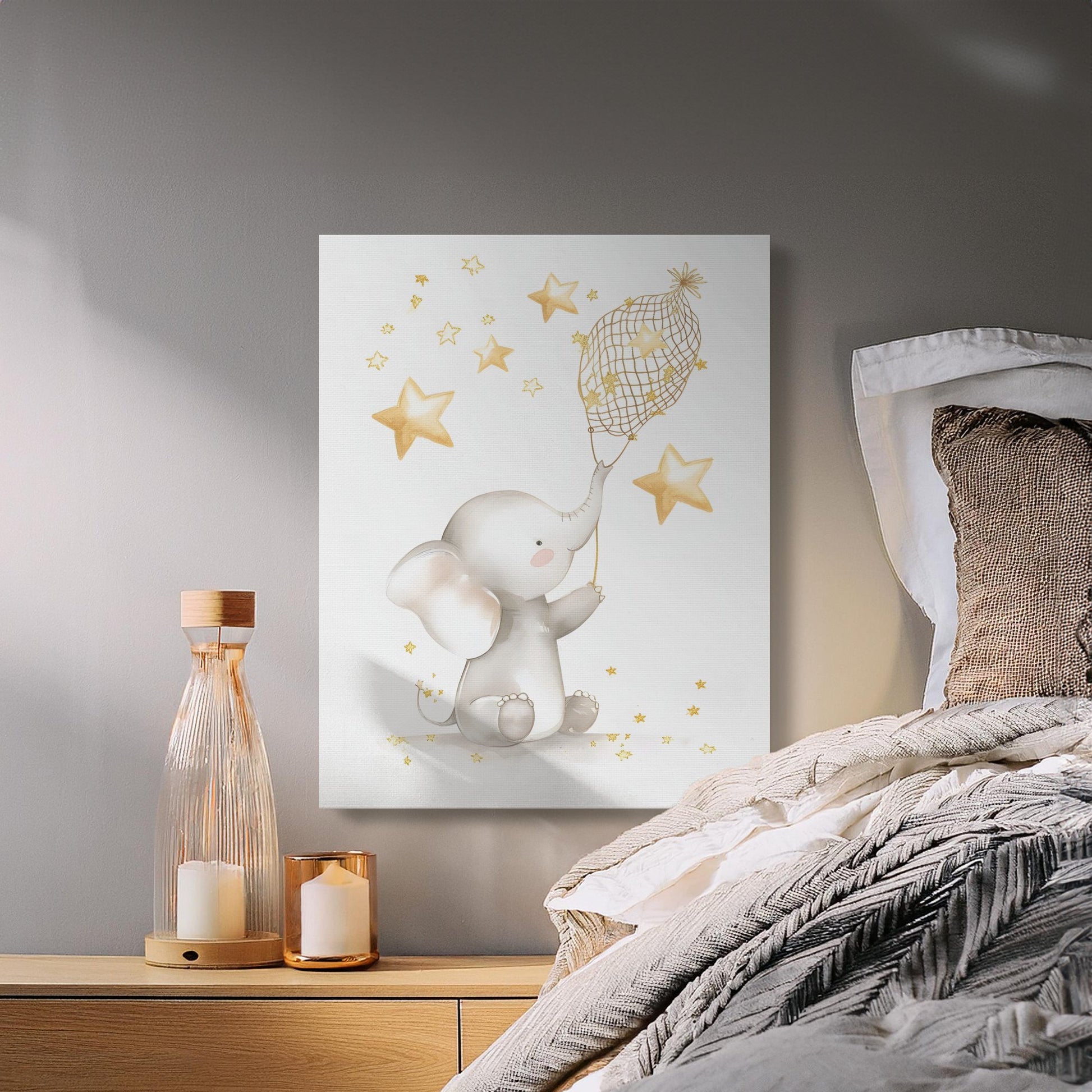 Premium Poster of Dreamy Elephant and Stars Nursery Canvas Wraps