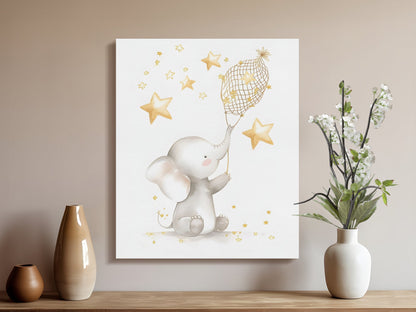 Premium Poster of Dreamy Elephant and Stars Nursery Canvas Wraps