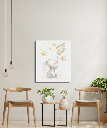 Premium Poster of Dreamy Elephant and Stars Nursery Canvas Wraps