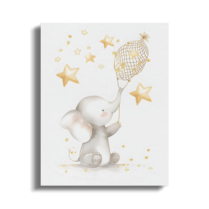 Premium Poster of Dreamy Elephant and Stars Nursery Canvas Wraps