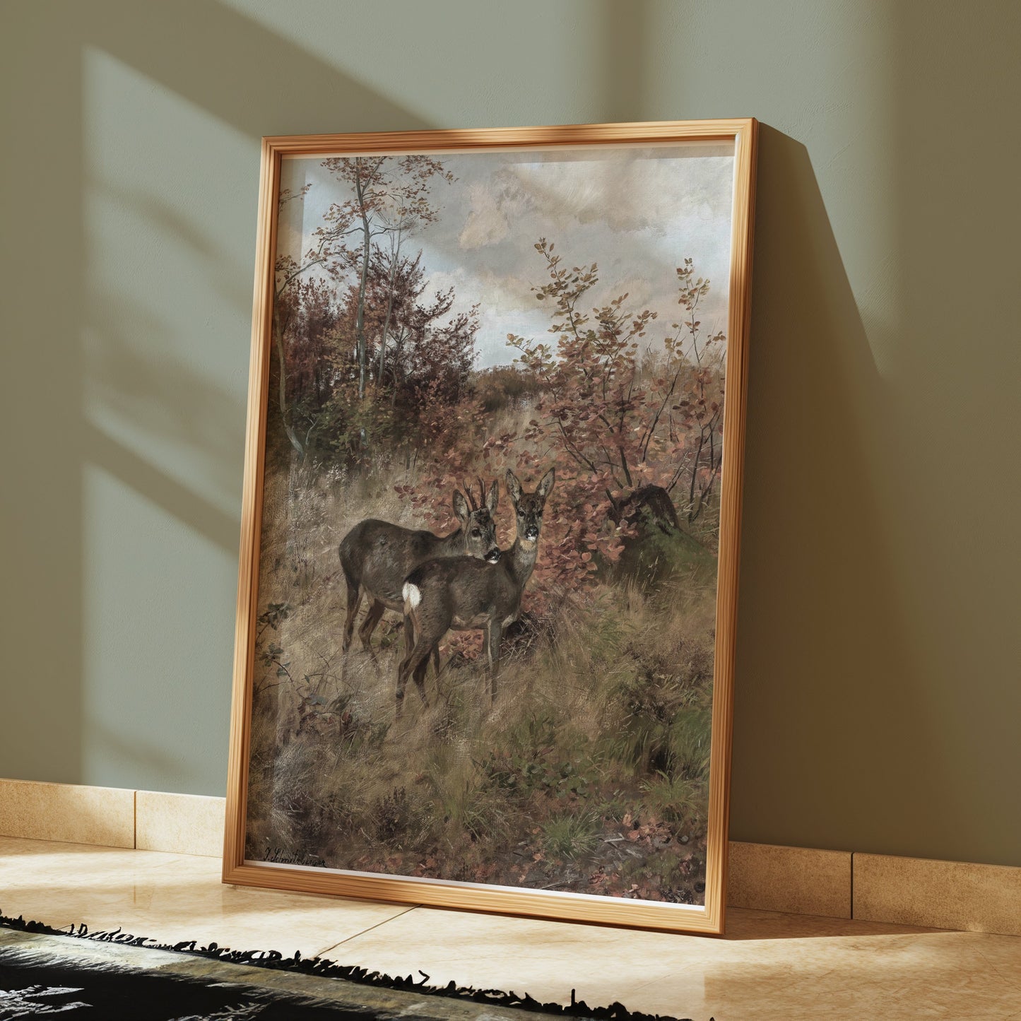 Premium Poster of Early Morning Deer Meet in Forest Art Print Posters