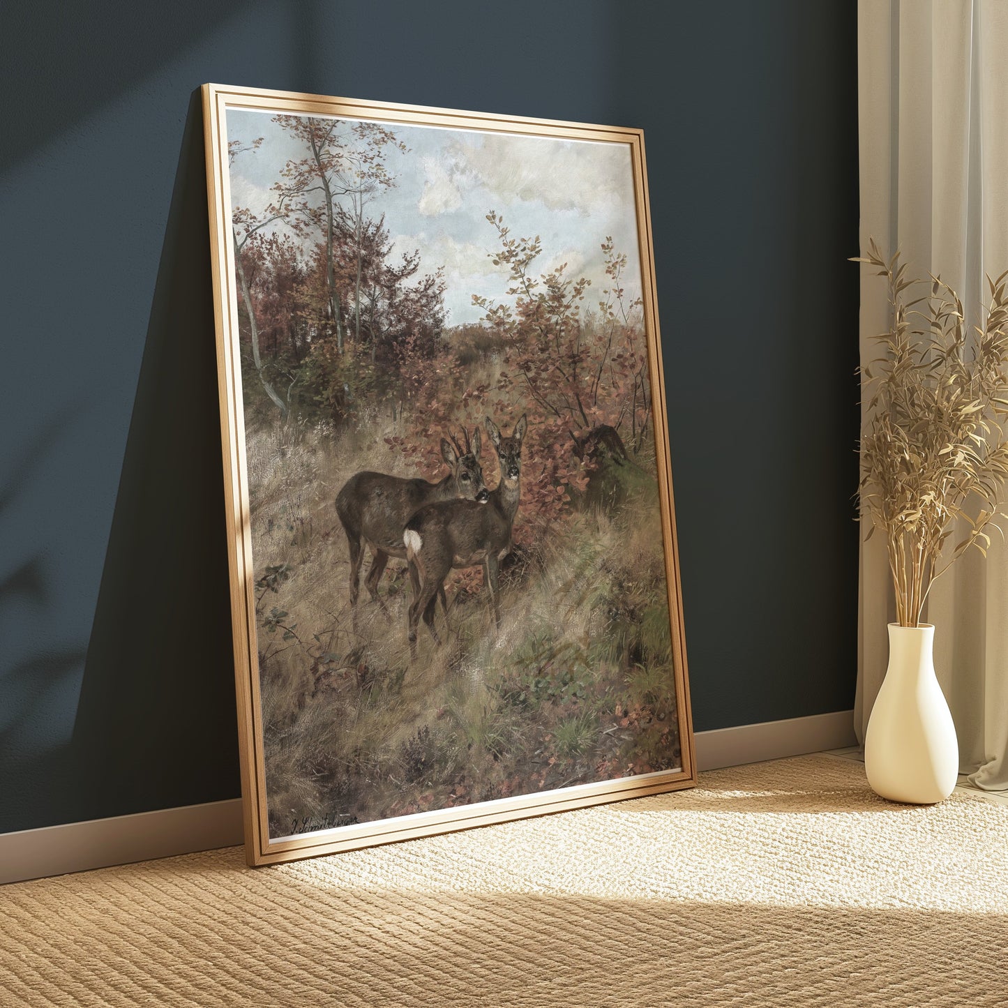 Premium Poster of Early Morning Deer Meet in Forest Art Print Posters