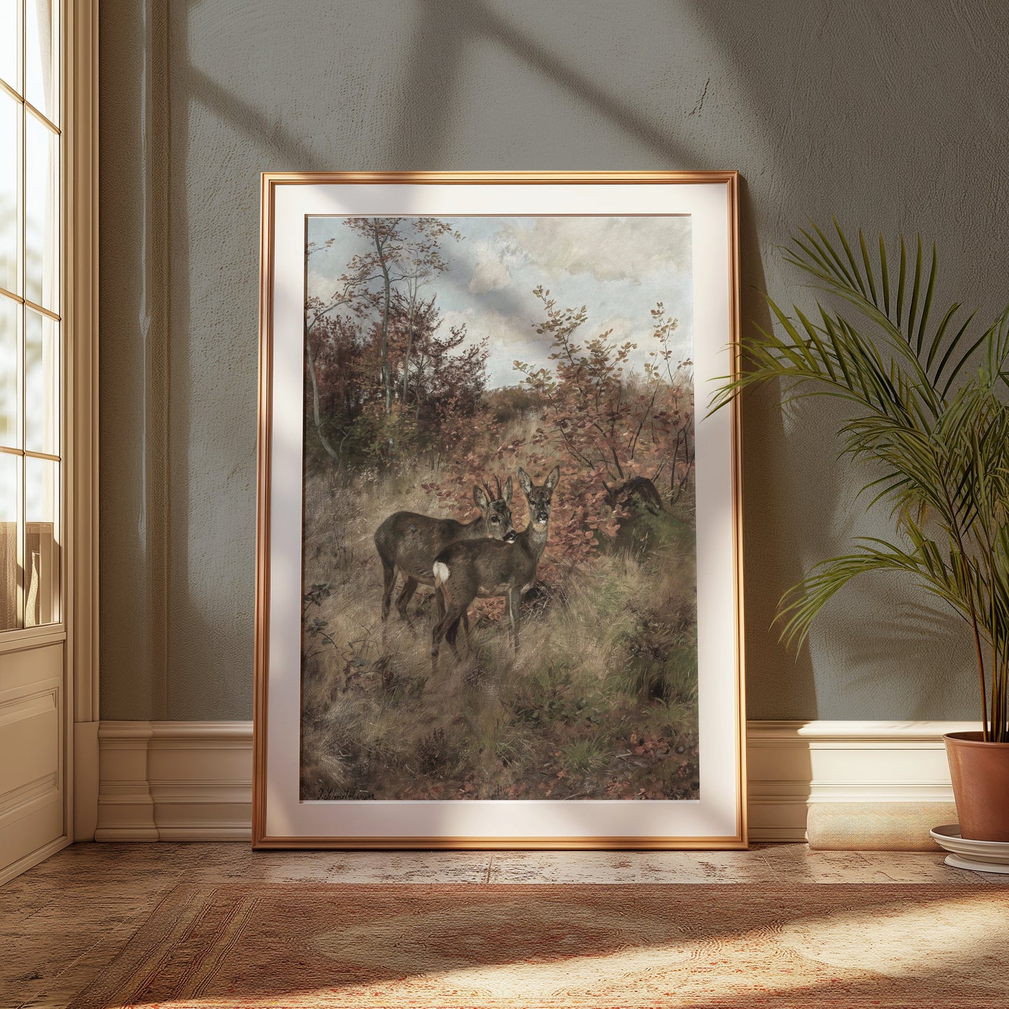 Premium Poster of Early Morning Deer Meet in Forest Art Print Posters
