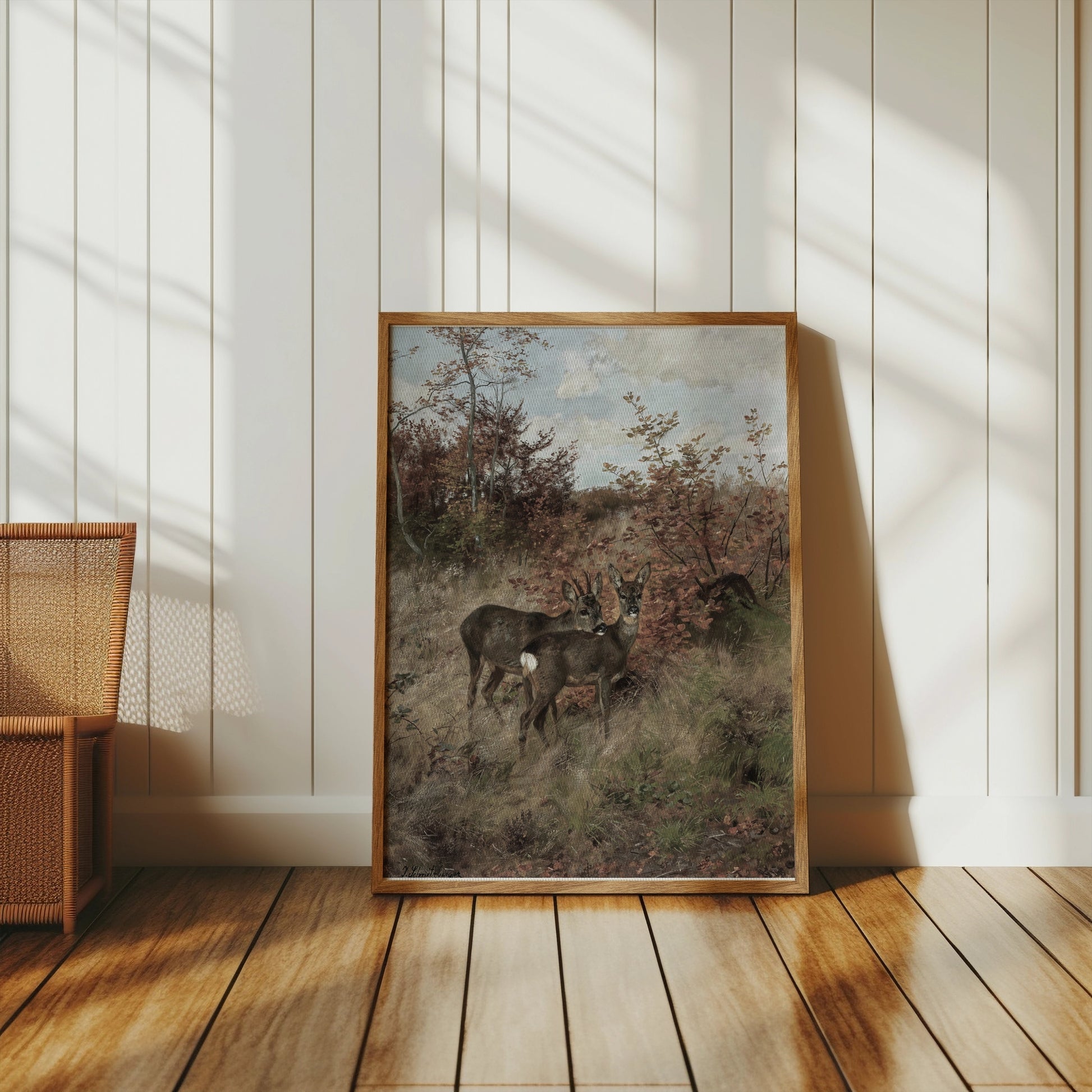 Premium Poster of Early Morning Deer Meet in Forest Art Print Posters