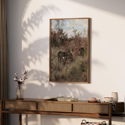 Premium Poster of Early Morning Deer Meet in Forest Art Print Posters