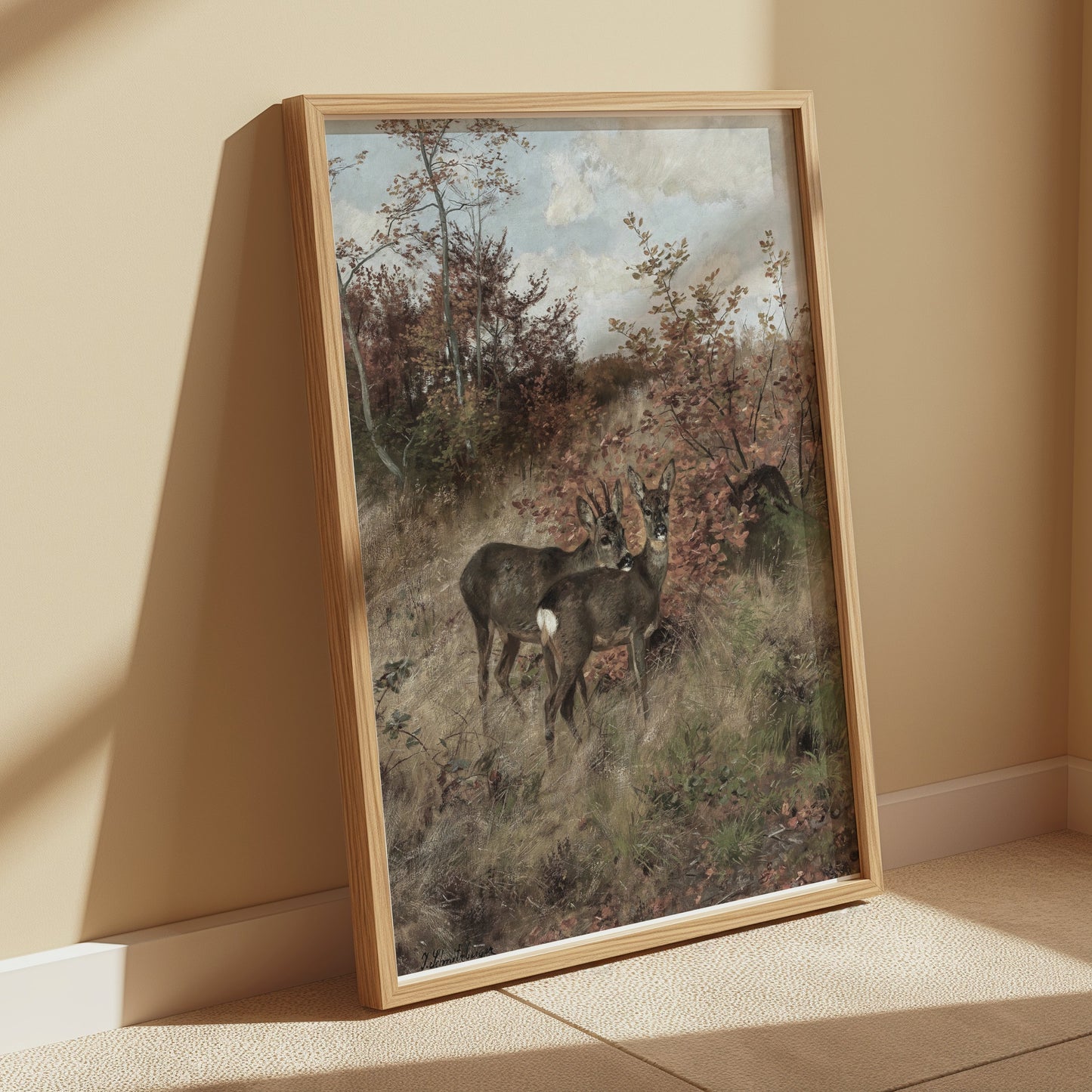 Premium Poster of Early Morning Deer Meet in Forest Art Print Posters