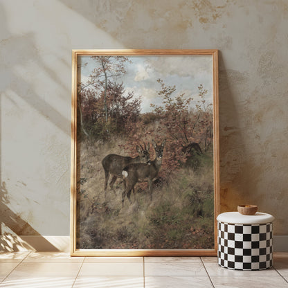 Premium Poster of Early Morning Deer Meet in Forest Art Print Posters