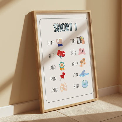 Premium Poster of Educational Short Words Illustrated Posters