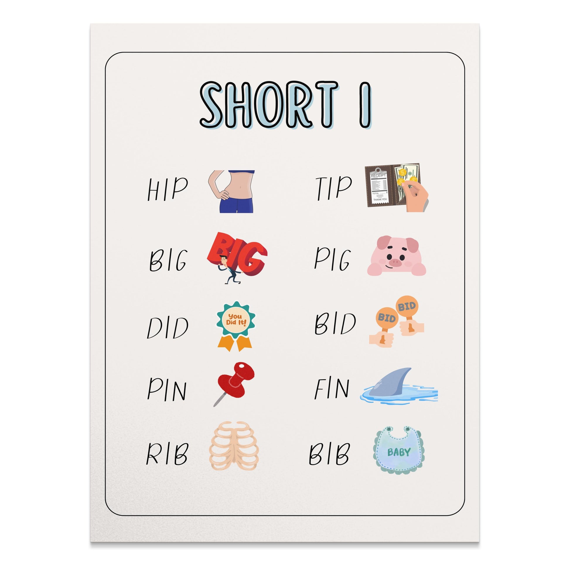 Premium Poster of Educational Short Words Illustrated Posters