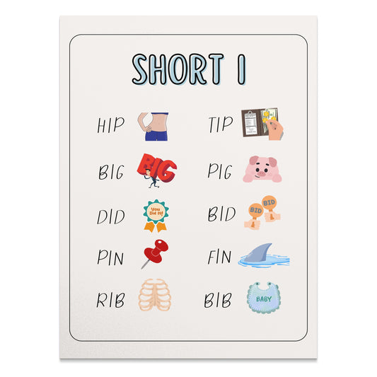 Premium Poster of Educational Short Words Illustrated Posters