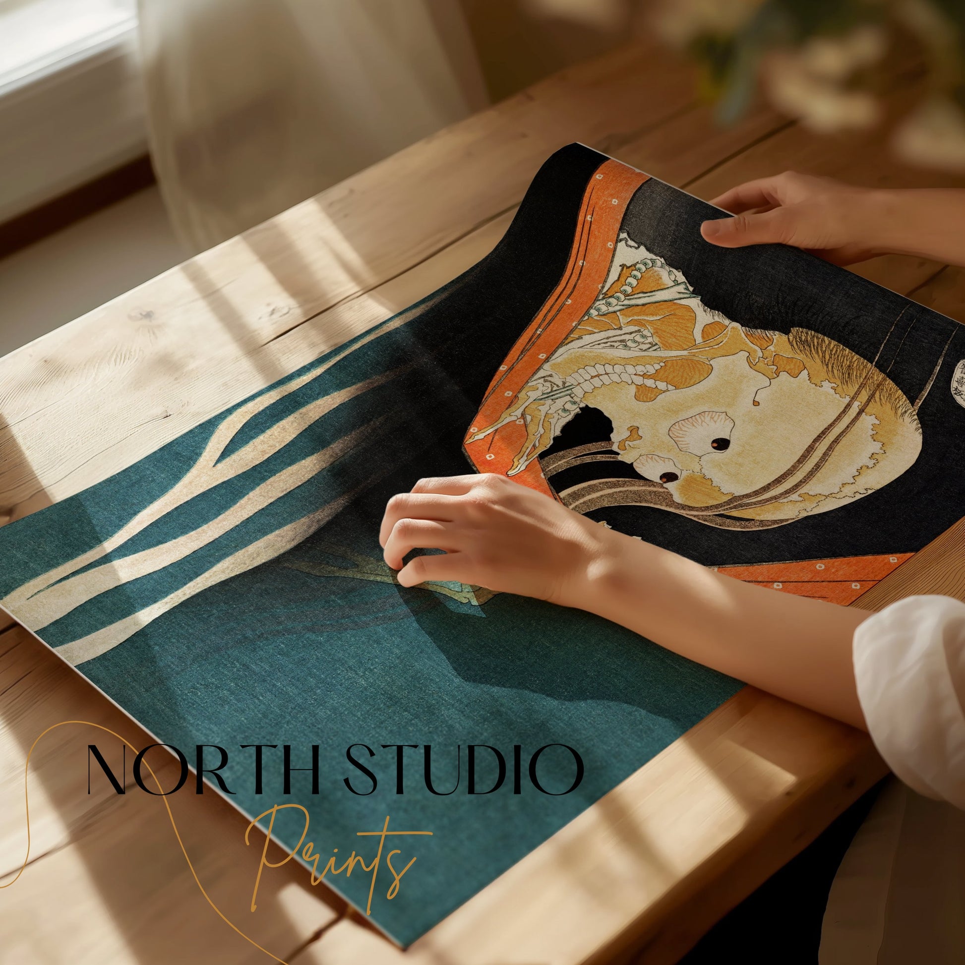 Premium Poster of Eerie Japanese Skeleton Art in Classic Style Posters